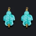 Turquoise ceramic turtle pendant with gold beads DIY necklace bracelet jewelry accessory - Turquoise