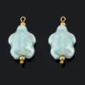 Blue ceramic turtle pendant with gold plated beads for DIY bracelet necklace jewelry. - Light Cyan