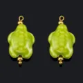 Green ceramic turtle pendant with gold-plated stainless steel beads for DIY jewelry making. - Green