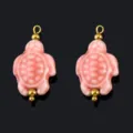 Pink ceramic turtle pendant charm with gold metal beads for DIY necklace bracelet jewelry making accessories - Pink