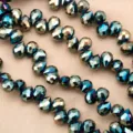 8mm faceted crystal teardrop beads with AB metallic shine for DIY bracelets and crafts. - 10 Pieces/Pack / Peacock Green AB