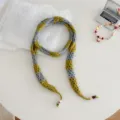 Taille unique / Bloc Gris et Jaune Olive (Perle de Bois de Lin) / Jaune