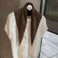 Dark brown knitted triangle scarf soft autumn fashion neck warmer small shawl detail view - One Size / Dark Camel