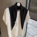 Knit triangular scarf and white sweater set, versatile autumn fashion neck warmer accessory. - One Size / Black