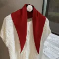 Knitted triangle scarf for women, soft red neck warmer and cute autumn winter mini shawl. - One Size / Deep Wine Red