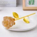 Resin crystal rose flower variant in Brazilian yellow, elegant desktop handicraft gift. - Brazilian Citrine - Gold Base
