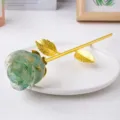 Handmade Crystal Stone Resin Rose Flower Figurine Green Aventurine Gold Stem Gift - Aventurine - Gold Base