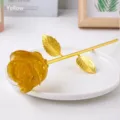 Handmade resin crystal rose flower ornament, yellow color variant for home decor and gifts. - Enhanced Yellow Crystal - Gold Base