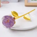 Crystal resin rose flower craft with gold stem, perfect decorative gift for Valentine day. - Amethyst - Gold Base