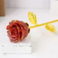 Artificial crystal crushed stone resin rose flower handicraft home decor Valentine gift - Red Jasper-Gold Base