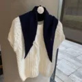 Korean style soft knit triangular small scarf women autumn versatile atmosphere shawl - One Size / Navy Blue