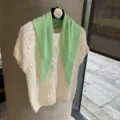 Korean style soft knit short sleeve sweater with green triangular scarf versatile autumn elegant set - One Size / Bud Green