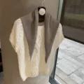 Knit sweater set with triangular scarf, soft warm autumn clothing, elegant women fashion. - One Size / Khaki
