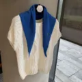 Korean soft knitted triangle scarf matched with white cable knit top elegant women apparel set - One Size / Sapphire Blue