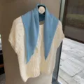 Blue knit triangle scarf with white short sleeve sweater set, cozy autumn Korean style neck warmer. - One Size / Sky Blue