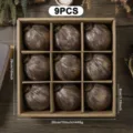 Set di palline di Natale in tessuto rétro, 9 pezzi ornamenti decorativi bronzo antico. - Confezione da 9 / Marrone Caramello