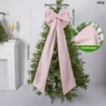 Pink linen Christmas tree bow topper large festive holiday party tree hanging decoration 1pc - 8cm-9pcs / Pink Bow