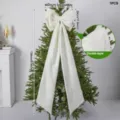 Large white linen Christmas tree bow double-layer hanging decoration holiday festive decor - 8cm-9pcs / Beige Bow