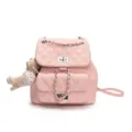 Rosa gesteppter Damenrucksack aus PU-Leder mit Kettengurt und süßem Bären-Anhänger. - Mit Anhänger / Rosa