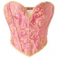 Pink gold brocade strapless corset top, vintage court jacquard bustier shaping underwear. - S / Tops / Pink