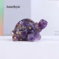 Amethyst crystal stone epoxy turtle figurine, resin desktop and car decoration ornament. - Amethyst
