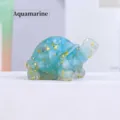 Crystal Turtle Figurine Blue Resin Aquamarine Ornament with Gold Foil Accents Variant - Aquamarine