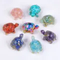 Crystal crushed stone resin turtle figurine cute colorful mini animal ornament for car decor - Random Material