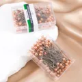 Stainless steel dressmaker pins with rose gold round pearl heads in clear storage box SKU - 100 Pcs/Box / Rose Gold