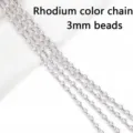 Rhodium color chain with 3mm pearl beads, perfect for DIY jewelry making and crafting. - 1 Meter/Pack / 3mm Pearl White K (Copper-Clad Iron)