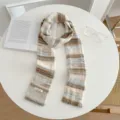 Retro color block knitted scarf for women, cozy autumn winter warm striped woolen neck scarf. - Cream Color Scarf - Beige and Khaki