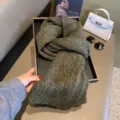 Cozy dark green knit winter scarf for women, thick warm chunky woolen neck warmer, elegant. - Heather Army Green