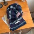 Bufanda de punto Fair Isle azul oscuro mezcla de lana para mujer, cálida y cómoda para invierno. - Azul Marino