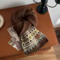 Bufanda de punto Fair Isle vintage de invierno, cuello cálido grueso retro de lana. - Diamante Fair Isle - Café
