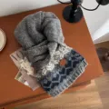 Nordic knit winter scarf with retro fair isle pattern cozy warm neck wrap aesthetic accessory - Heart Snowflake Gray