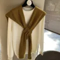 Suéter de punto con conjunto de bufanda de lana, elegante ropa de otoño invierno para mujer. - Café