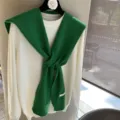 Jersey de punto de lana para mujer con conjunto de chal verde ropa de otoño abrigada - Verde