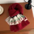 Bufanda de punto roja de Navidad Fair Isle para mujer, bufanda de invierno gruesa - 160x22cm / Burdeos