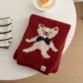 Bufanda de punto roja con lindo patrón de oso, calentador de cuello de invierno para mujer. - Burdeos