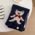 Navy Blue Knit Scarf, Cute Bear Jacquard Winter Warm Neck Warmer for Women Fashion - Navy Blue