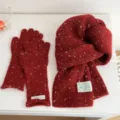 Red knitted scarf and gloves set winter warm woolly accessories for women cozy stylish - Scarf and Gloves Set / Red