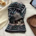 Vintage Fair Isle jacquard knitted winter scarf, thick warm women's stylish cozy winter bib. - 22*160cm / Green and Pink