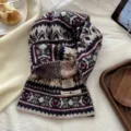 Winter thick warm knitted balaclava scarf Fair Isle vintage retro jacquard neck war - 22*160cm / Beige Black