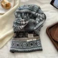 Bufanda de punto jacquard Fair Isle gruesa y cálida para mujer, estilo vintage para invierno. - 22*160cm / Azul cielo