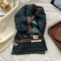 Bufanda de punto Fair Isle de invierno para mujer, bufanda de invierno gruesa y vintage. - 22*160cm / Verde Oscuro