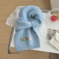 Autumn winter soft knit scarf with cute horse embroidery, warm solid color student muffler. - Approx 170x21cm / Blue