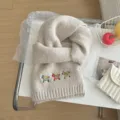 Autumn winter cute horse embroidered knit scarf, soft warm solid color neckerchief for daily wear. - Approx 170x21cm / Beige