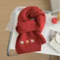 Autumn winter red knitted scarf cute little horse embroidery thick warm soft student neckerchief - Approx 170x21cm / Red