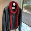 Solid color narrow wool long scarf for women, elegant minimalist knit soft winter accessory. - Burgundy