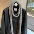 Solid color double string narrow wool long scarf women, chic niche knit baguette muffler - Gray