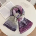 Bufanda de punto degradado retro para mujer, pañuelo de lana grueso y cálido de invierno estilo óleo. - 184x23cm / Degradado Púrpura